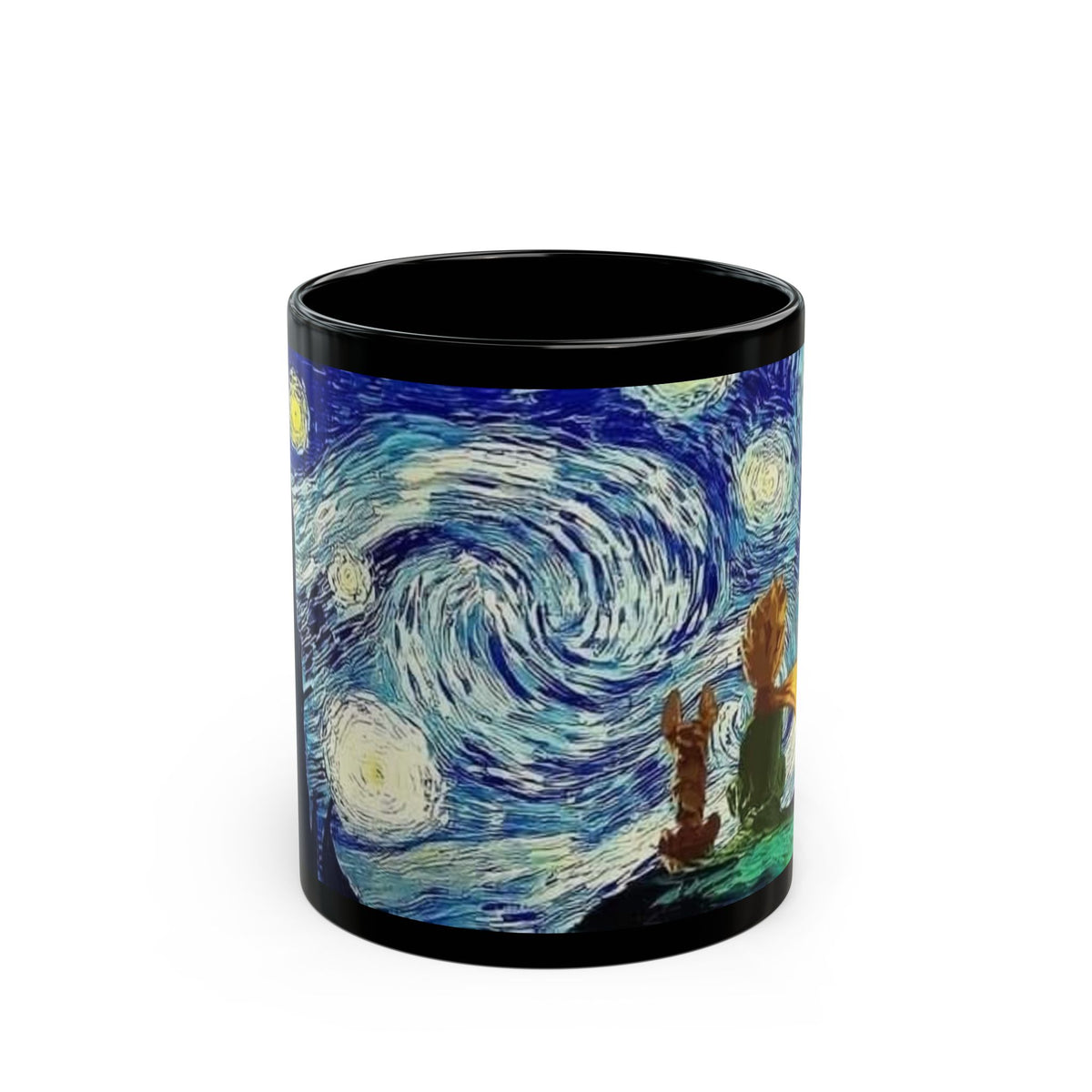 Starry Night Little Prince Black Mug – Van Gogh Style Illustration (11oz & 15oz)