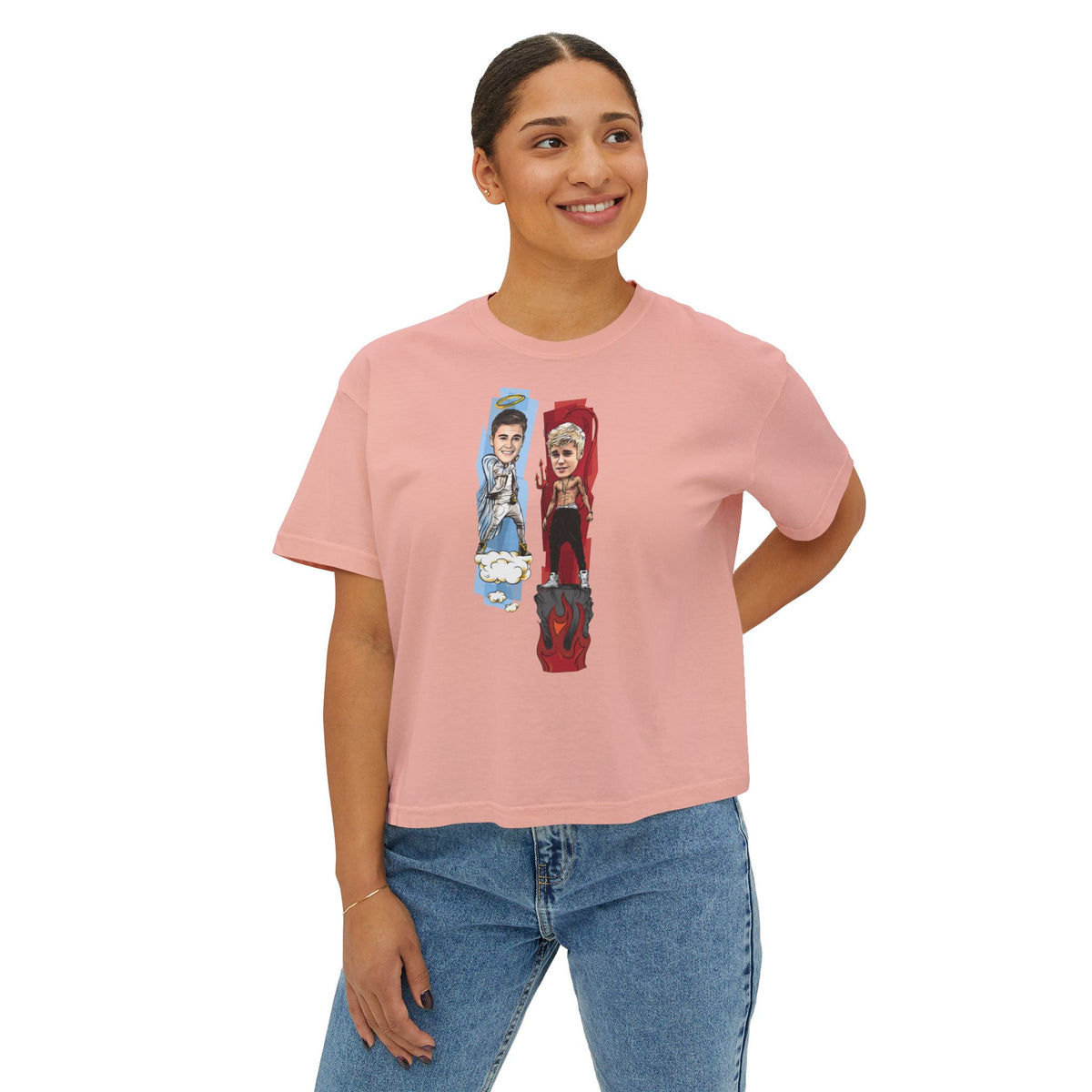 Boxy Tee — 'Never Say Never' Graphic Tee with Dual Character Illustration