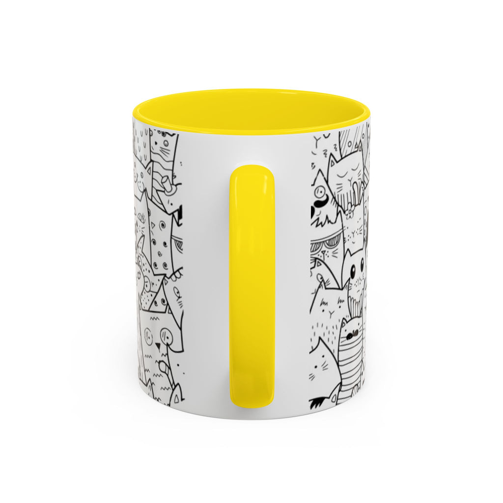 Cute Doodle Cats Accent Coffee Mug (11/15 oz) — Black & White Cat Pattern