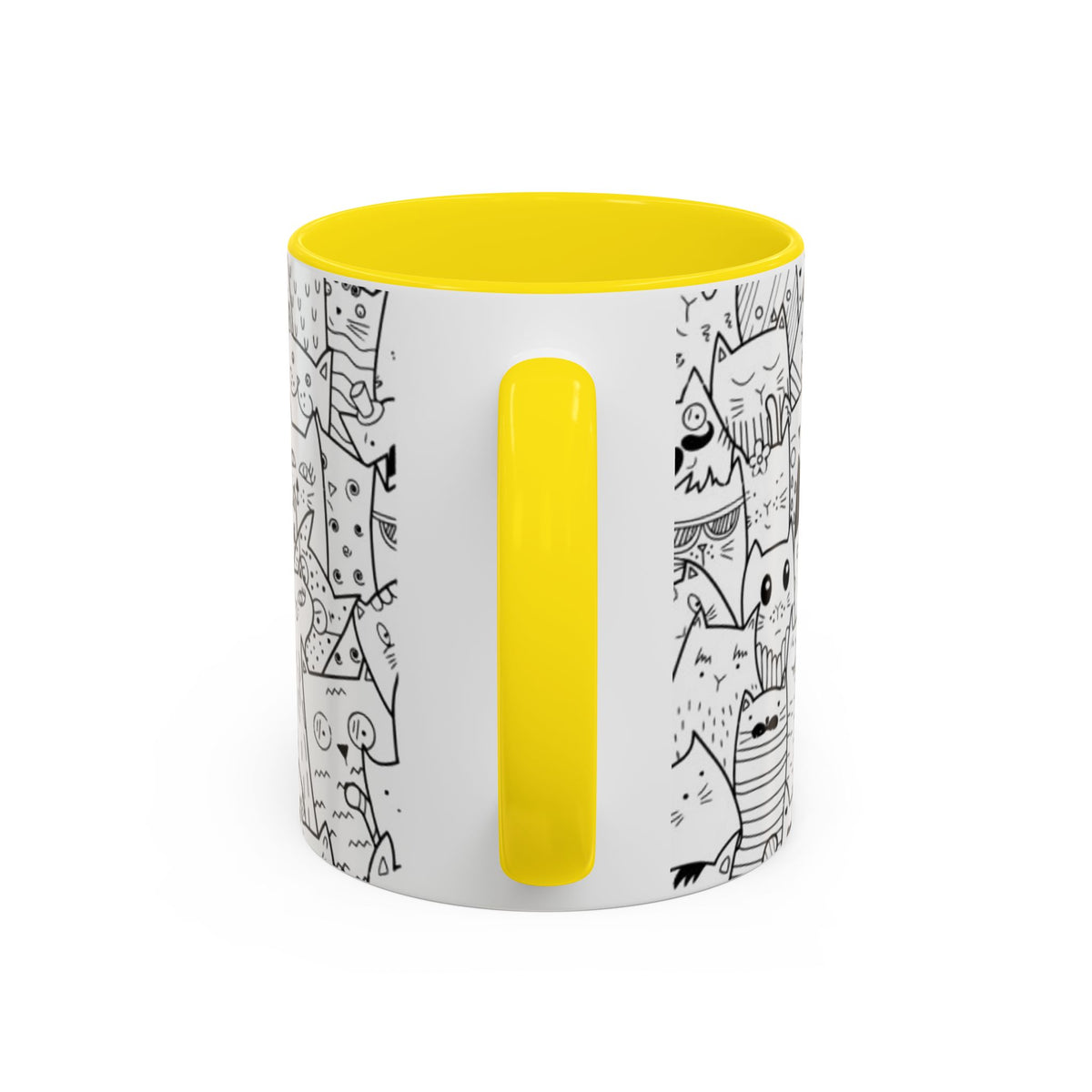 Cute Doodle Cats Accent Coffee Mug (11/15 oz) — Black & White Cat Pattern