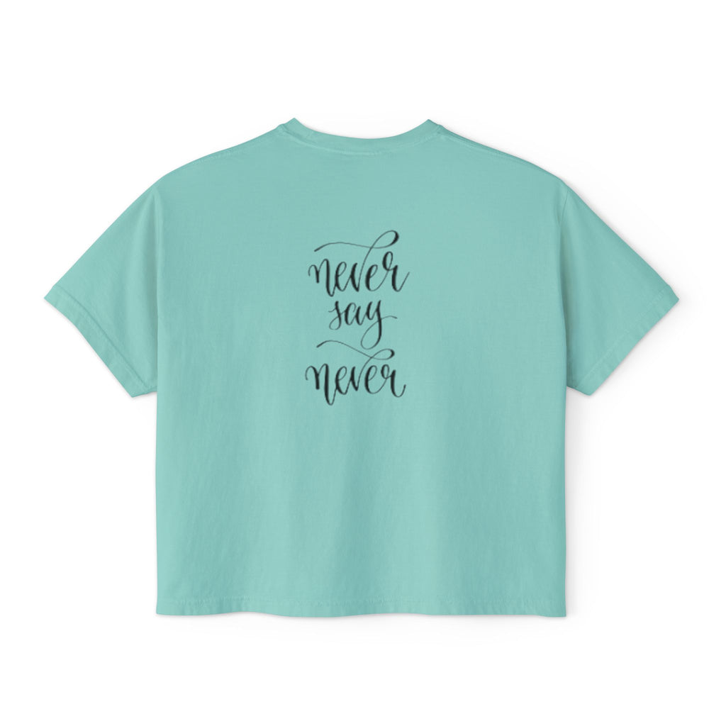 Boxy Tee — 'Never Say Never' Graphic Tee with Dual Character Illustration