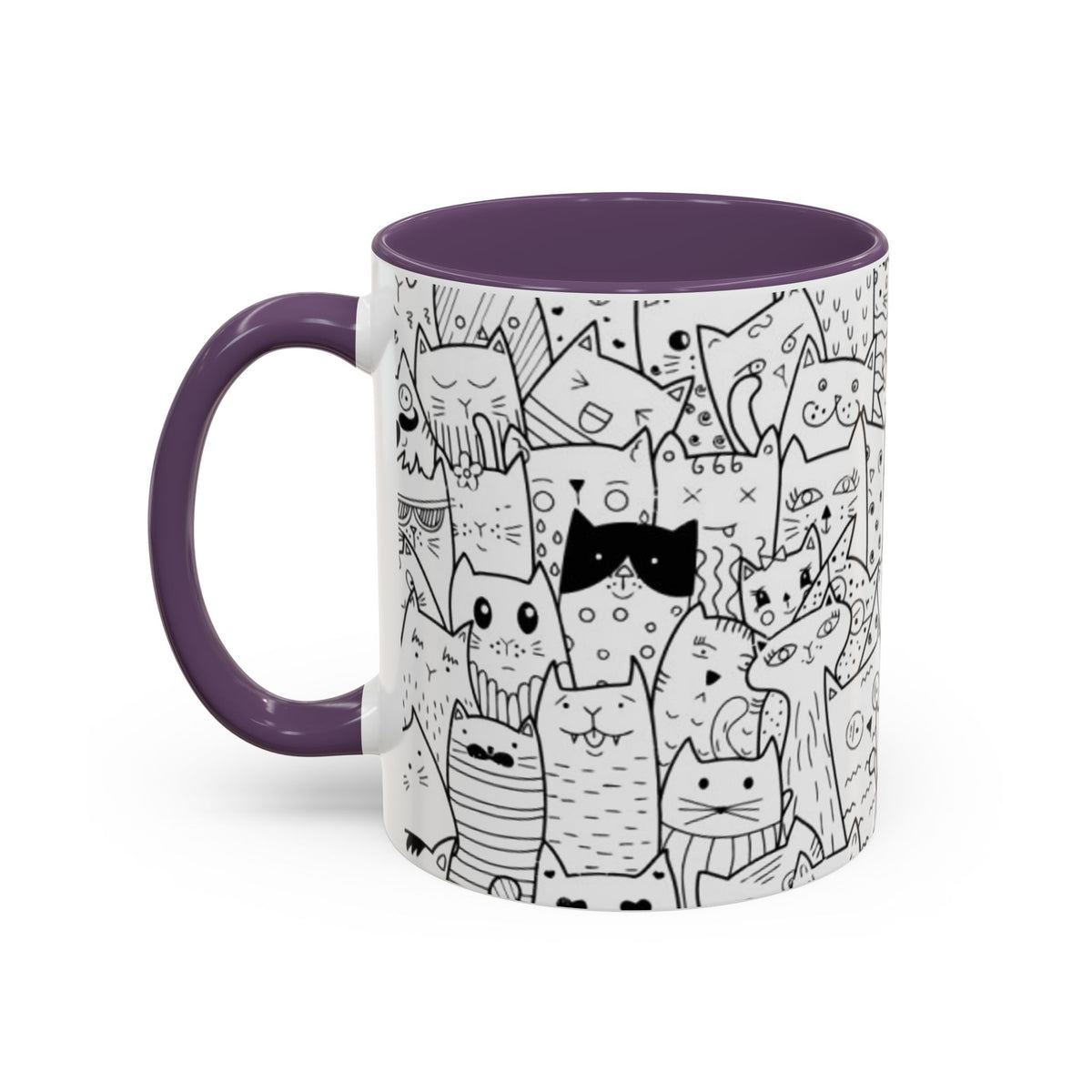 Cute Doodle Cats Accent Coffee Mug (11/15 oz) — Black & White Cat Pattern