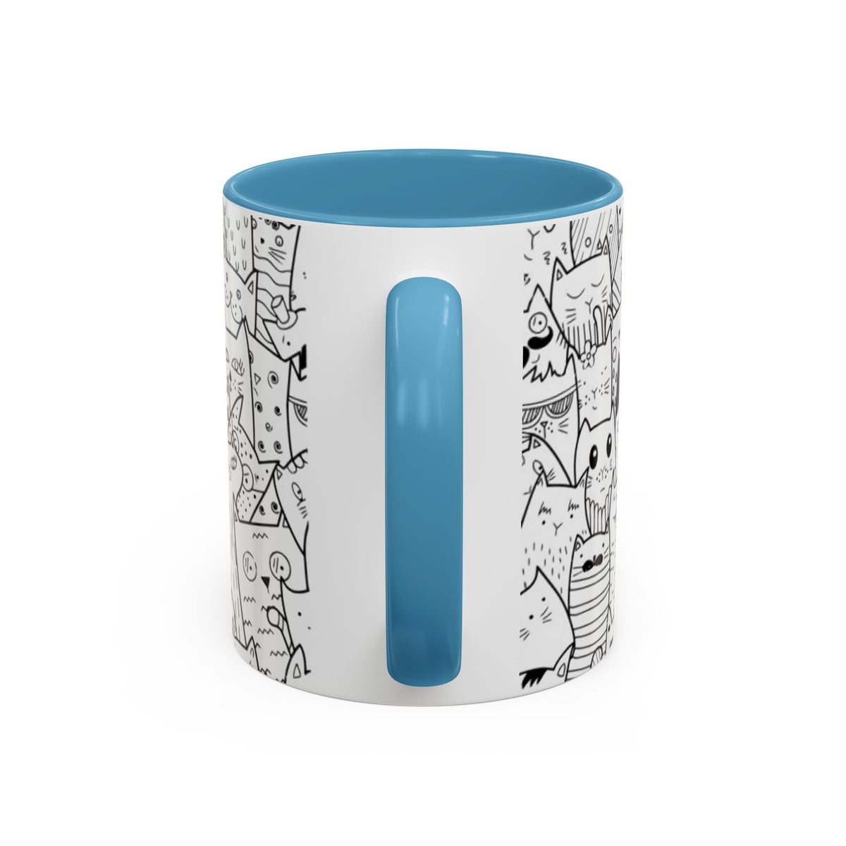 Cute Doodle Cats Accent Coffee Mug (11/15 oz) — Black & White Cat Pattern
