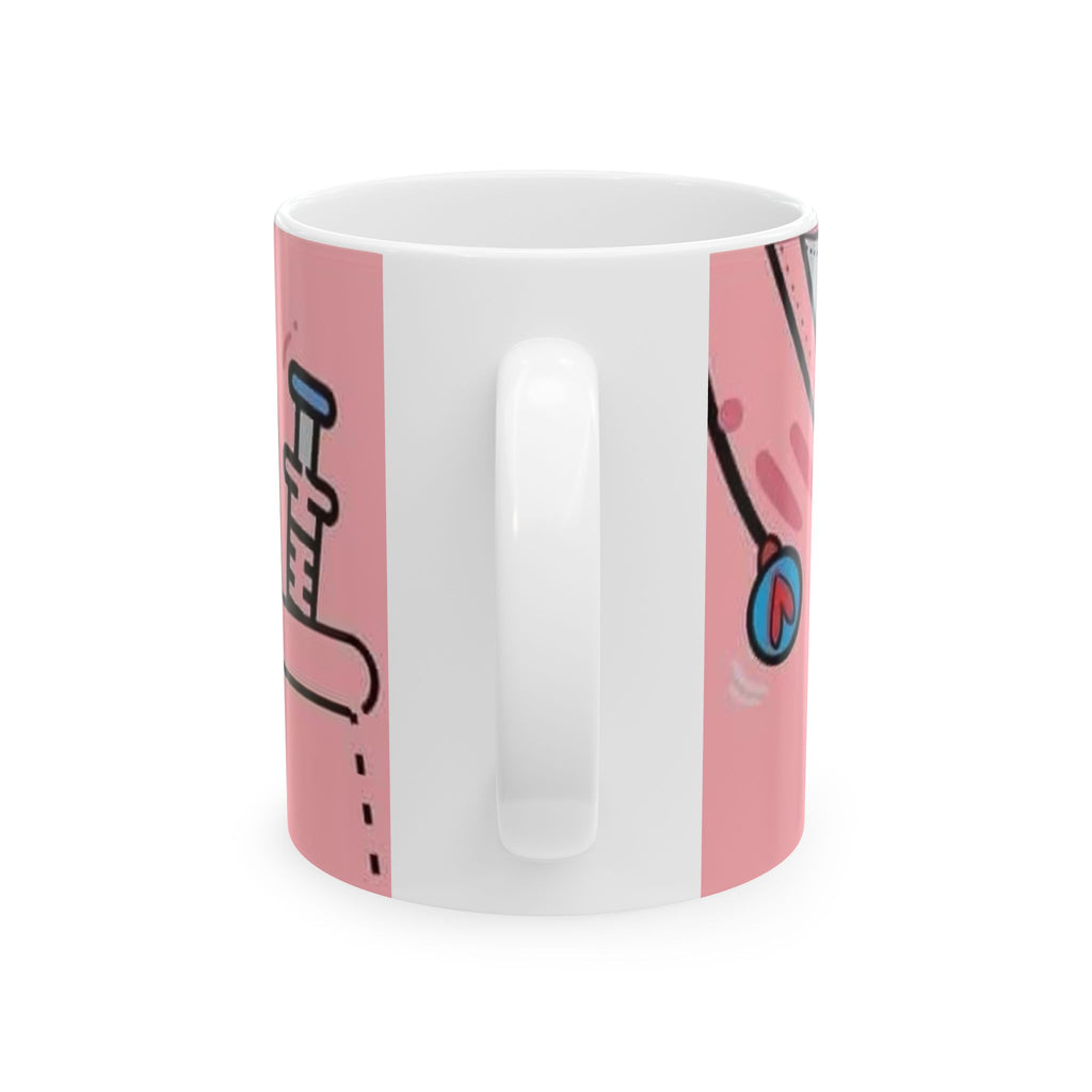 Pink Medical Nurse Mug — Cute Stethoscope & Syringe Ceramic Coffee Cup (11oz/15oz)