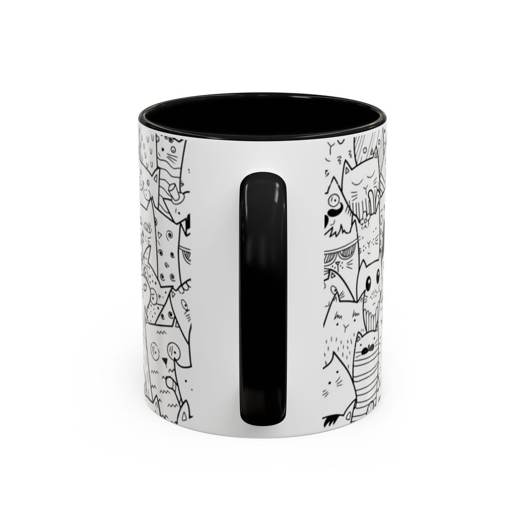 Cute Doodle Cats Accent Coffee Mug (11/15 oz) — Black & White Cat Pattern