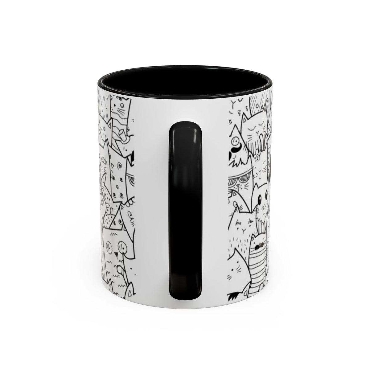 Cute Doodle Cats Accent Coffee Mug (11/15 oz) — Black & White Cat Pattern