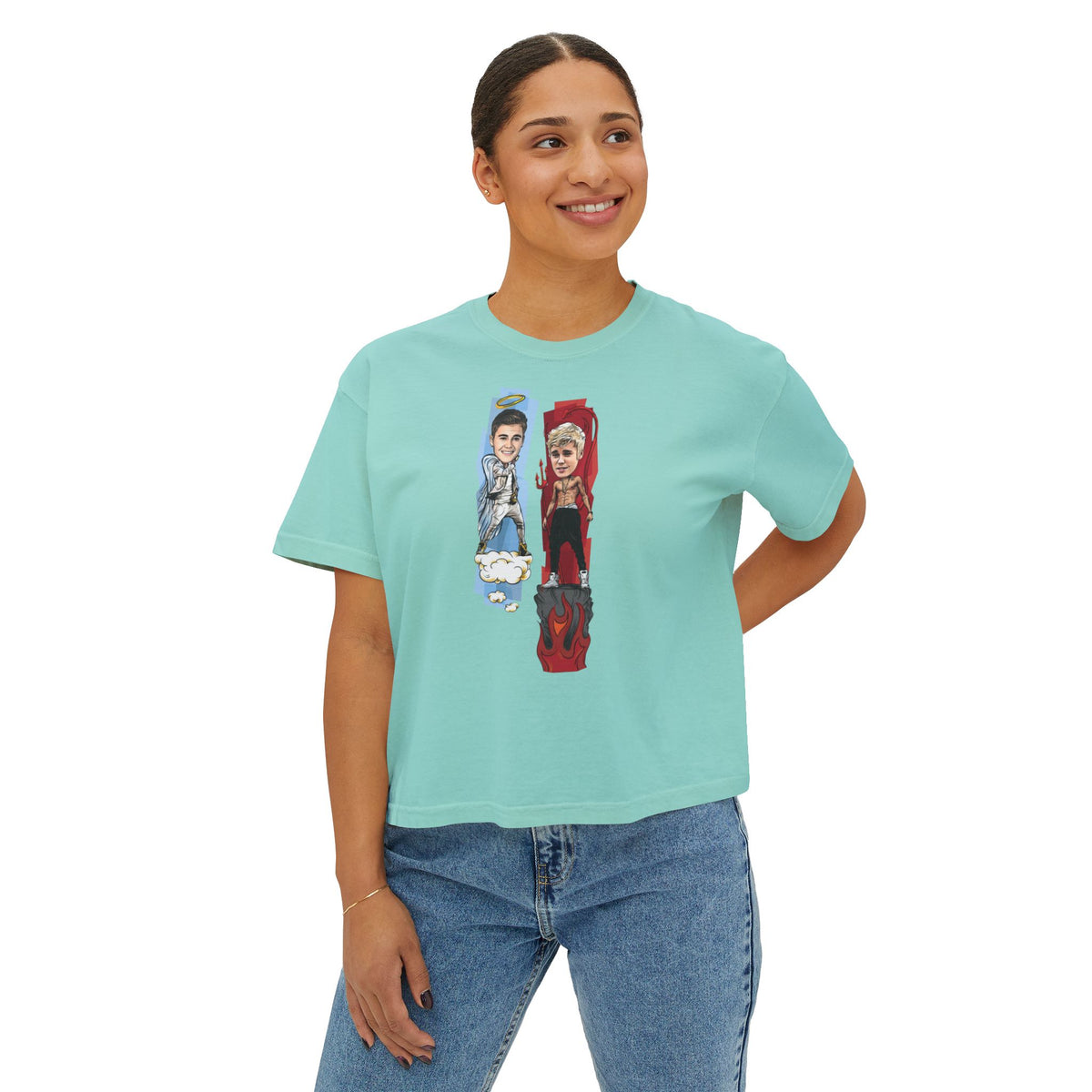 Boxy Tee — 'Never Say Never' Graphic Tee with Dual Character Illustration