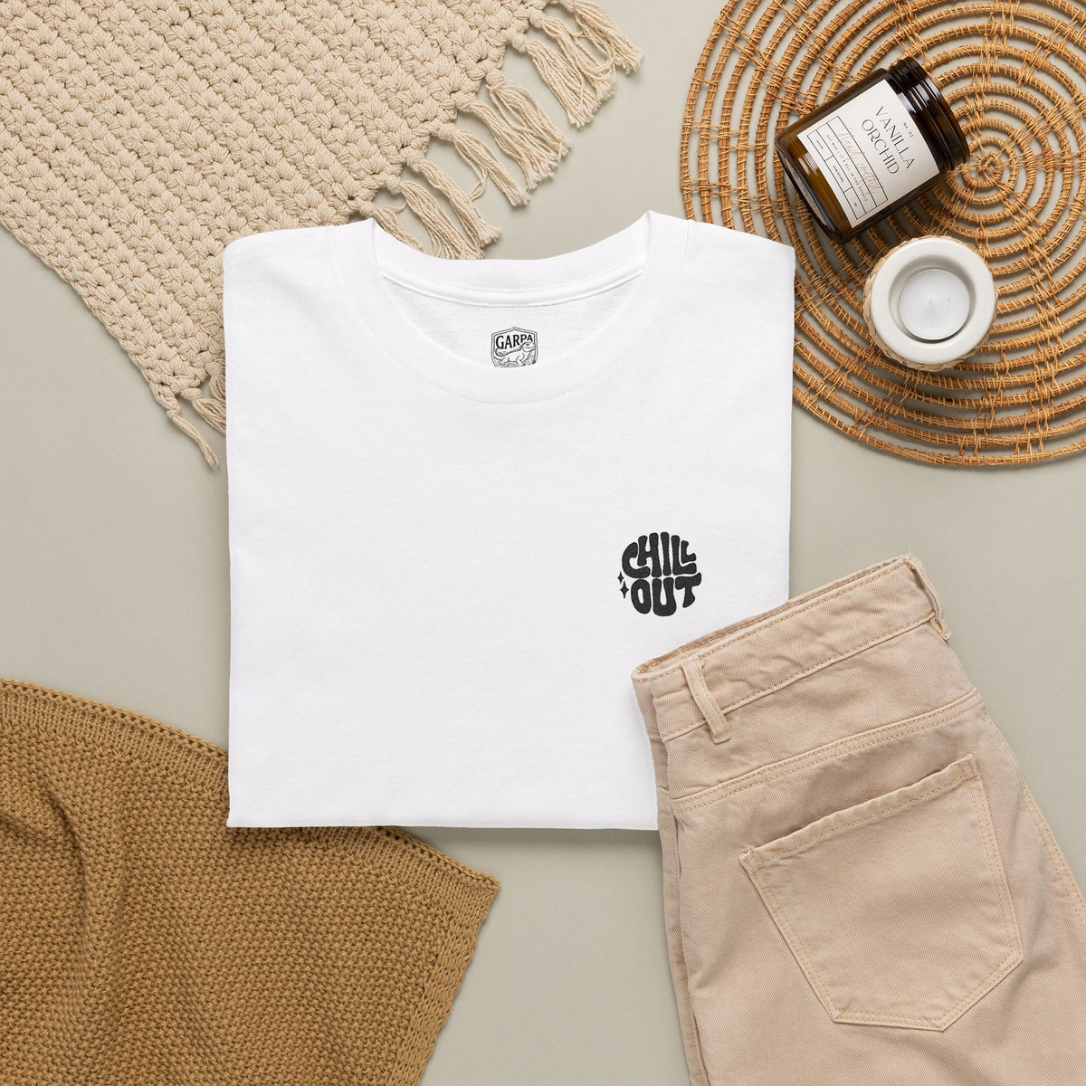 White Graphic Tee — Small Black Circular 'SALT LIFE' Chest Logo