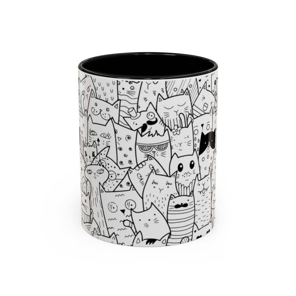 Cute Doodle Cats Accent Coffee Mug (11/15 oz) — Black & White Cat Pattern