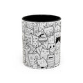 Cute Doodle Cats Accent Coffee Mug (11/15 oz) — Black & White Cat Pattern