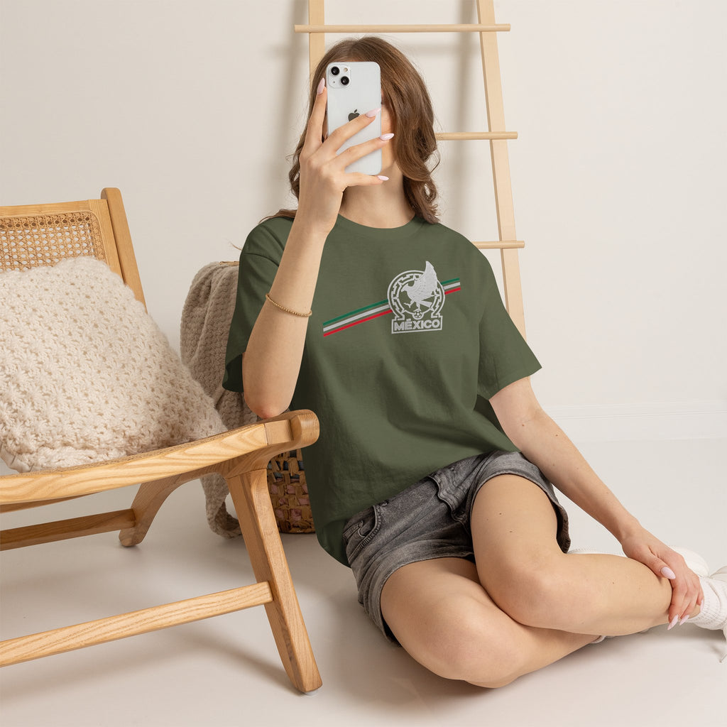 Mexico Flag Stripe Tee — Mexican Eagle Emblem T-Shirt