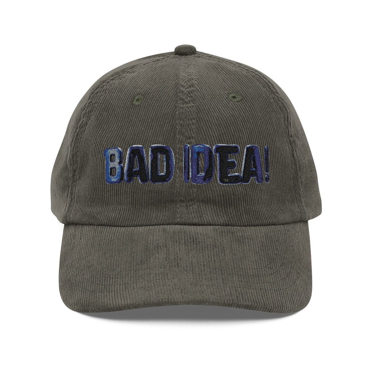 Vintage Corduroy Cap — Embroidered "BAD IDEA" Dad Hat