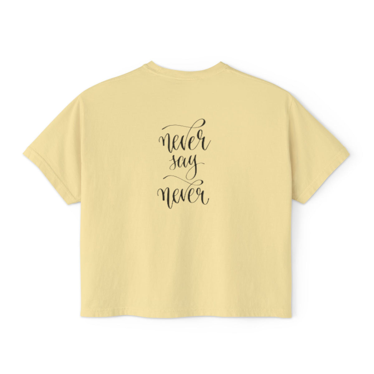 Boxy Tee — 'Never Say Never' Graphic Tee with Dual Character Illustration