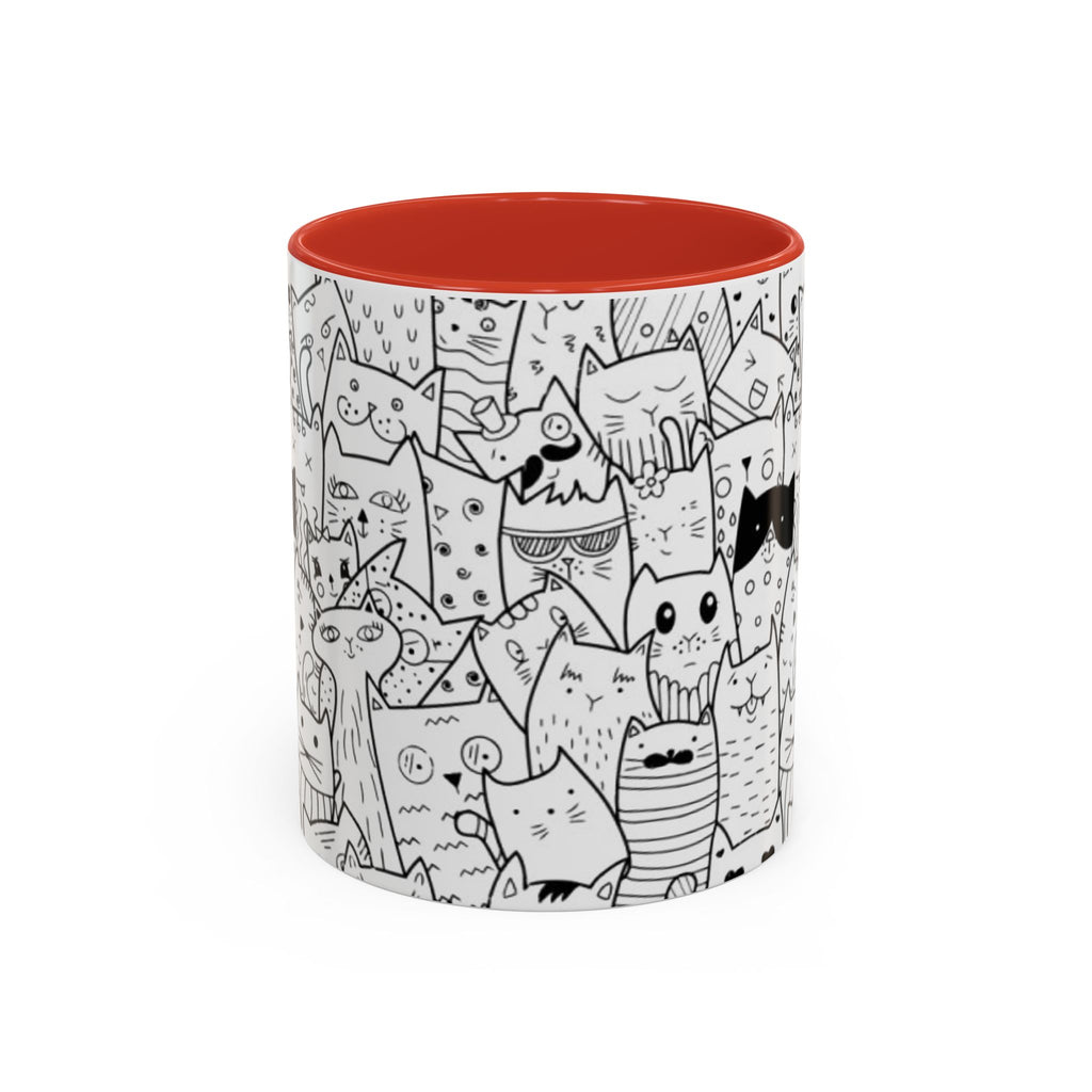 Cute Doodle Cats Accent Coffee Mug (11/15 oz) — Black & White Cat Pattern