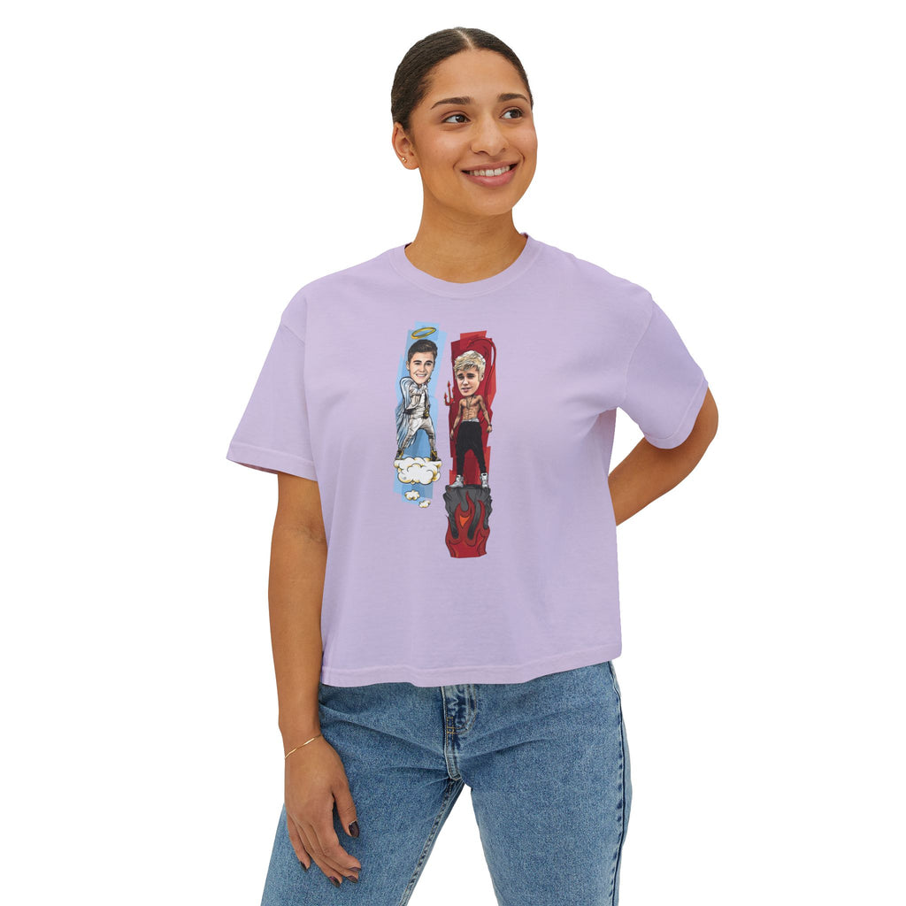 Boxy Tee — 'Never Say Never' Graphic Tee with Dual Character Illustration