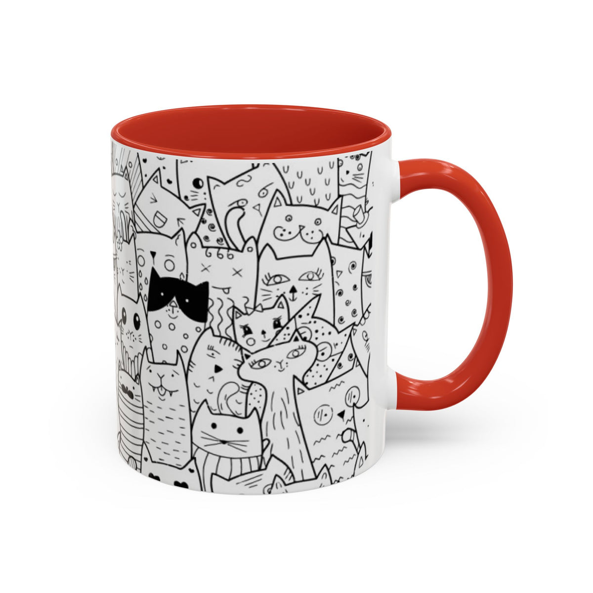 Cute Doodle Cats Accent Coffee Mug (11/15 oz) — Black & White Cat Pattern