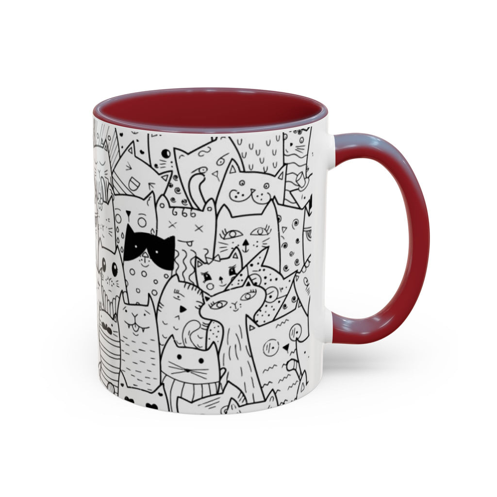 Cute Doodle Cats Accent Coffee Mug (11/15 oz) — Black & White Cat Pattern