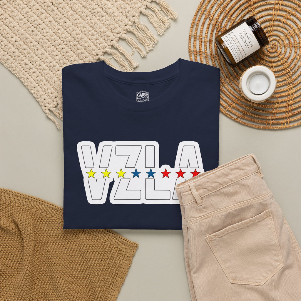 Venezuela Script & VZLA Stars T-Shirt — Retro Venezuelan Pride Tee