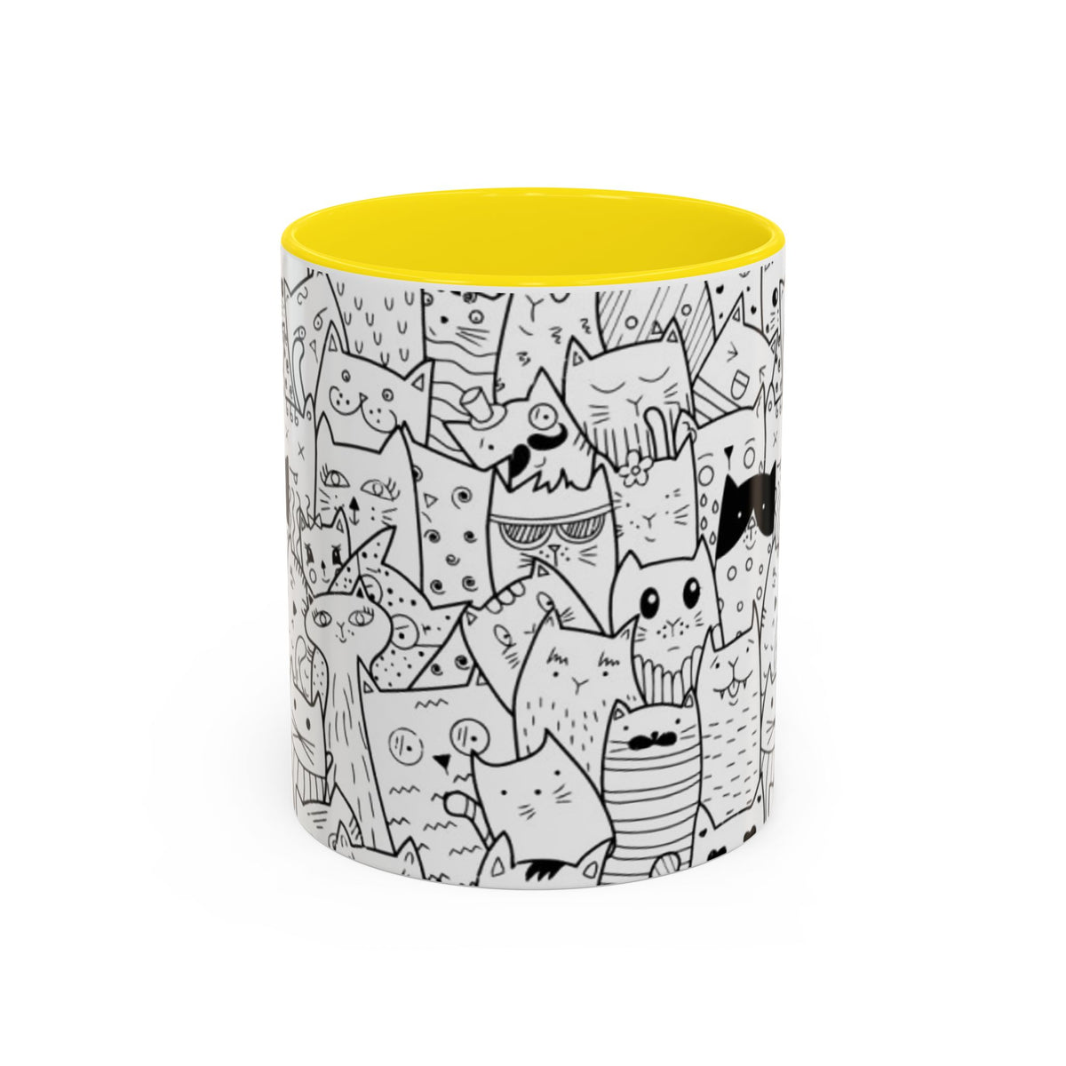 Cute Doodle Cats Accent Coffee Mug (11/15 oz) — Black & White Cat Pattern