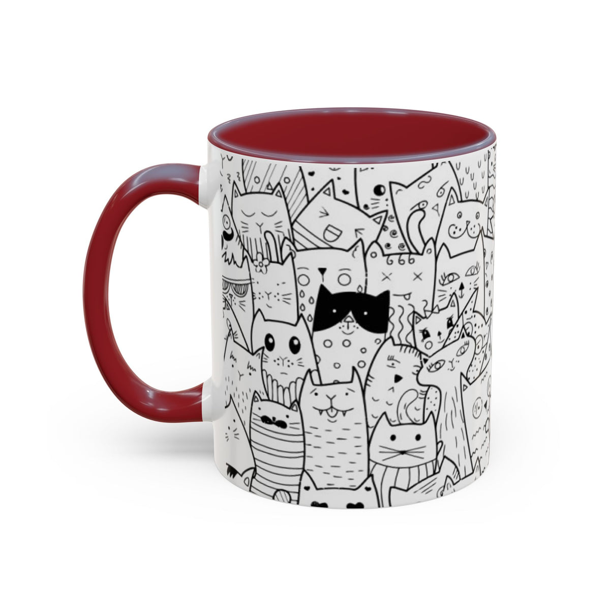 Cute Doodle Cats Accent Coffee Mug (11/15 oz) — Black & White Cat Pattern