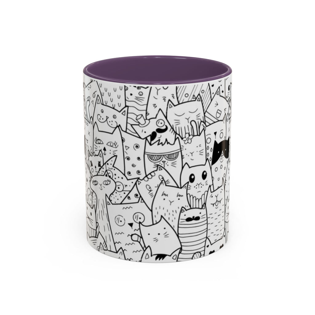 Cute Doodle Cats Accent Coffee Mug (11/15 oz) — Black & White Cat Pattern