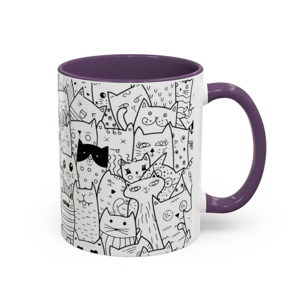 Cute Doodle Cats Accent Coffee Mug (11/15 oz) — Black & White Cat Pattern