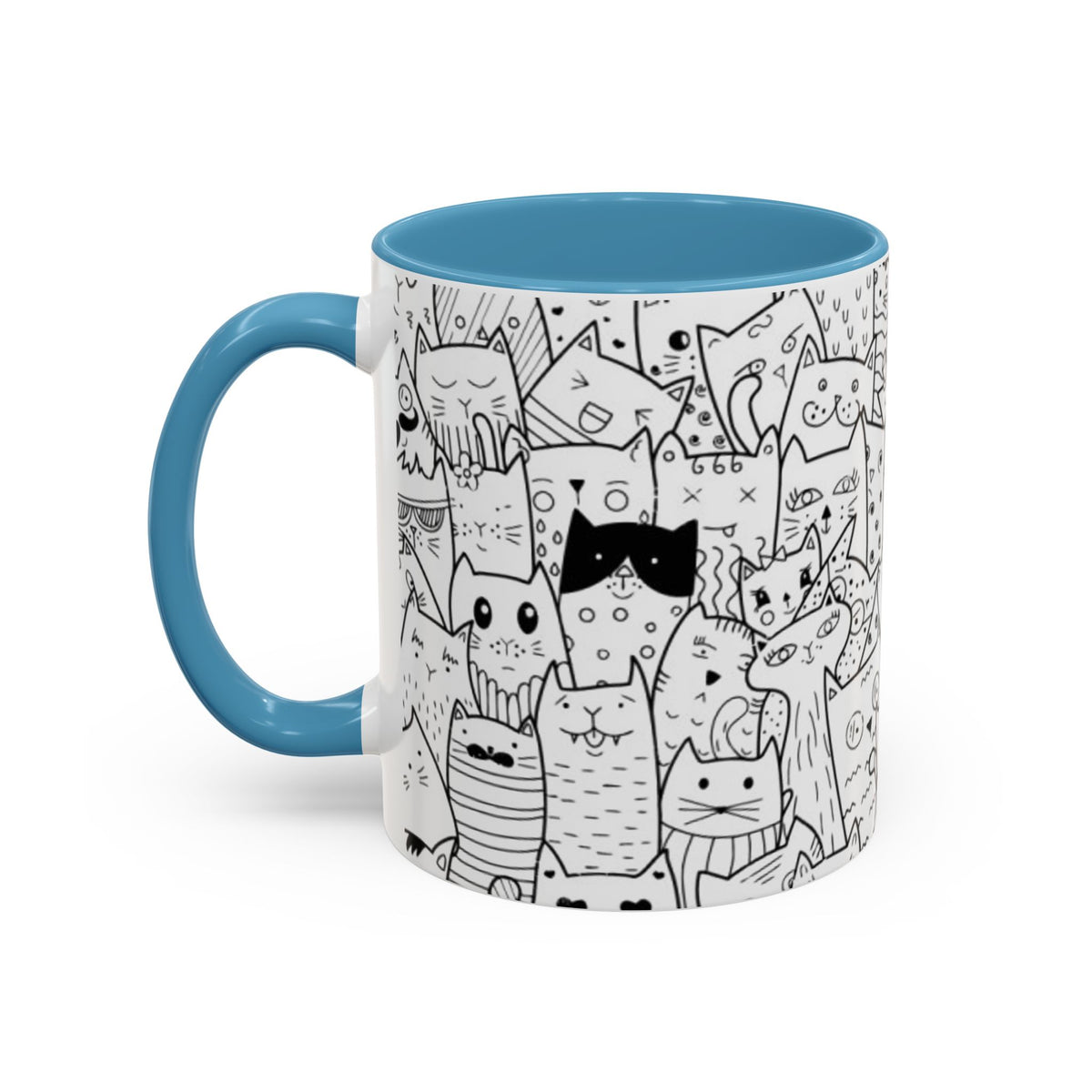 Cute Doodle Cats Accent Coffee Mug (11/15 oz) — Black & White Cat Pattern