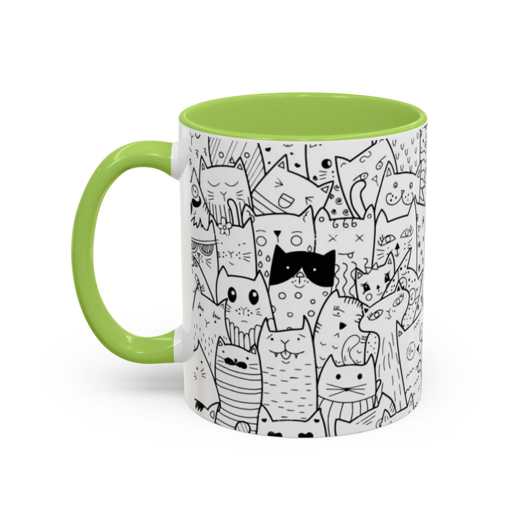Cute Doodle Cats Accent Coffee Mug (11/15 oz) — Black & White Cat Pattern