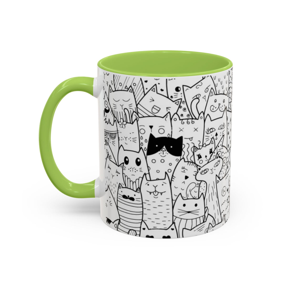 Cute Doodle Cats Accent Coffee Mug (11/15 oz) — Black & White Cat Pattern