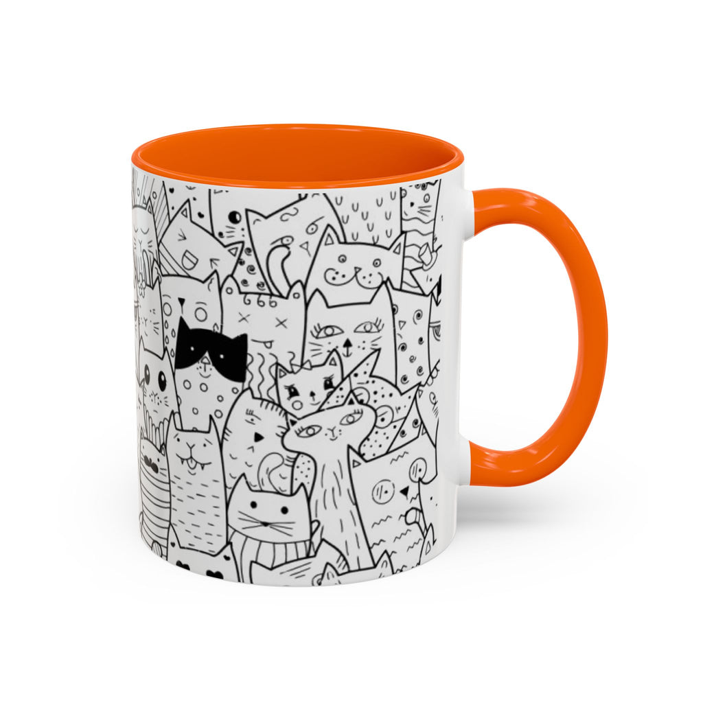 Cute Doodle Cats Accent Coffee Mug (11/15 oz) — Black & White Cat Pattern