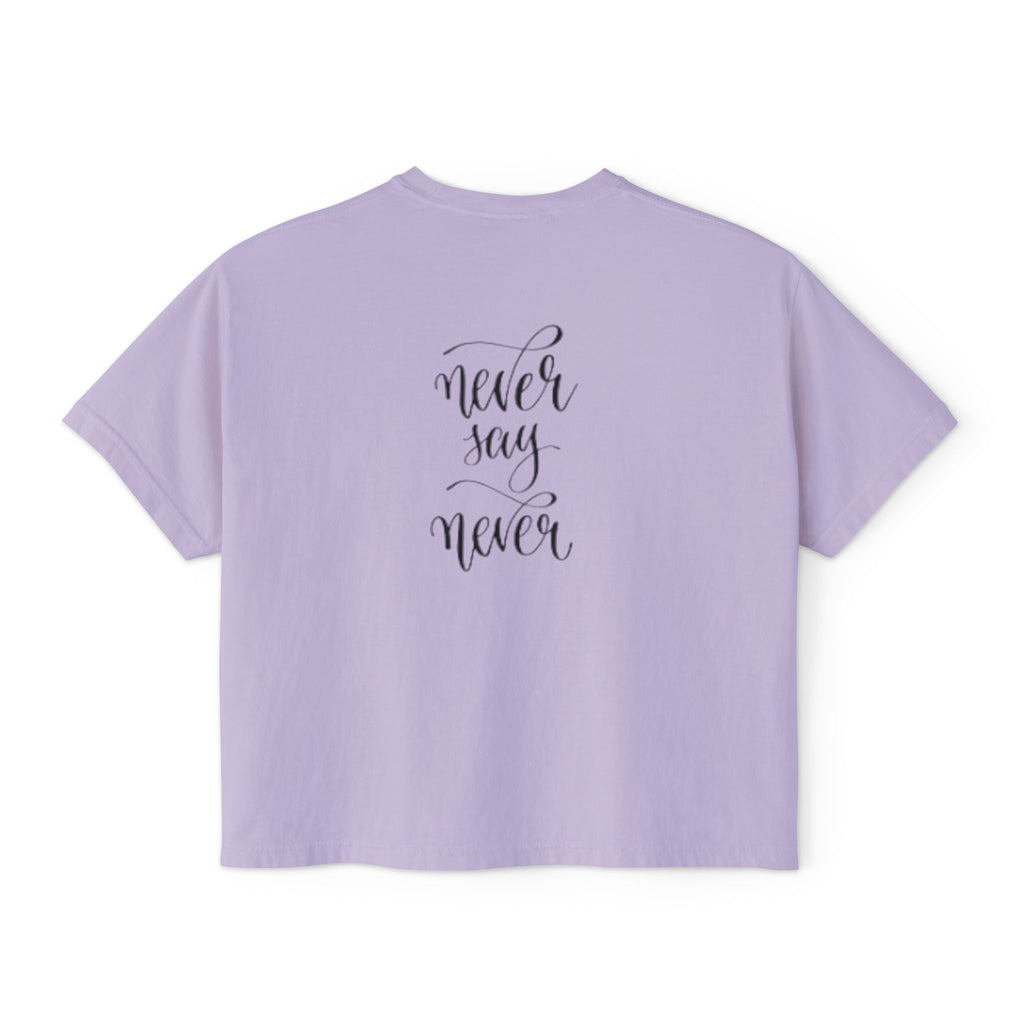 Boxy Tee — 'Never Say Never' Graphic Tee with Dual Character Illustration
