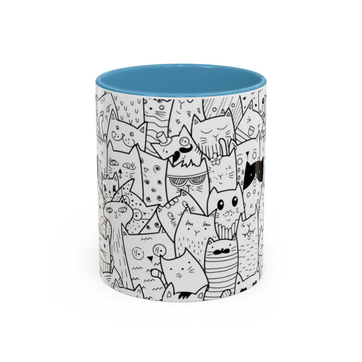 Cute Doodle Cats Accent Coffee Mug (11/15 oz) — Black & White Cat Pattern