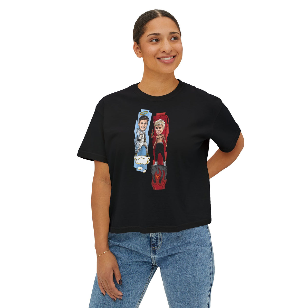 Boxy Tee — 'Never Say Never' Graphic Tee with Dual Character Illustration