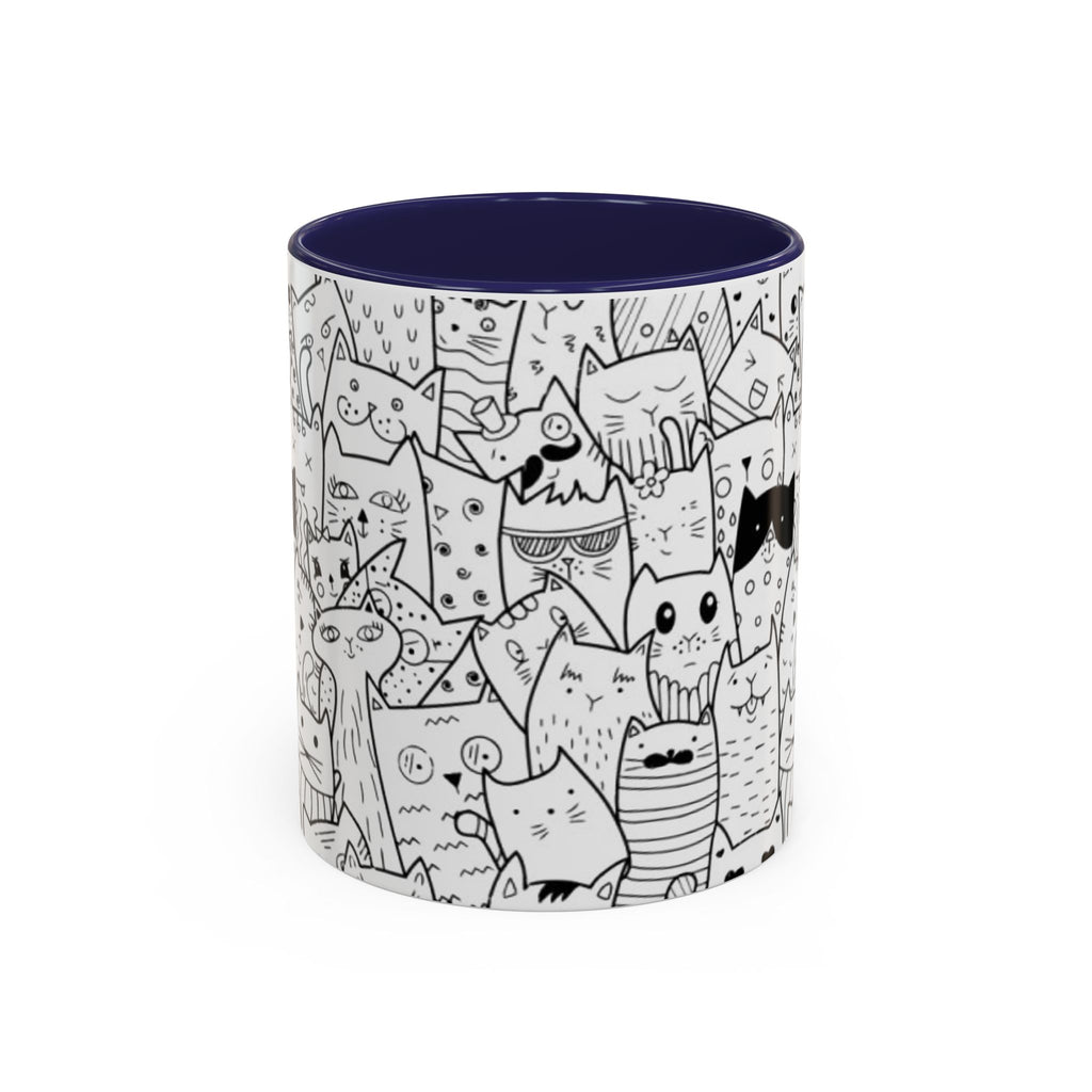 Cute Doodle Cats Accent Coffee Mug (11/15 oz) — Black & White Cat Pattern