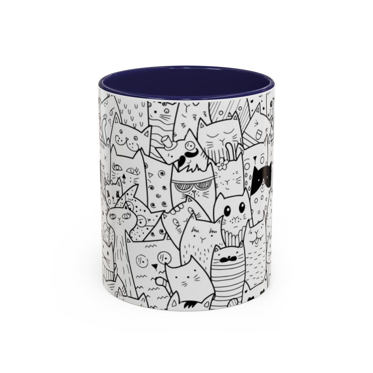 Cute Doodle Cats Accent Coffee Mug (11/15 oz) — Black & White Cat Pattern