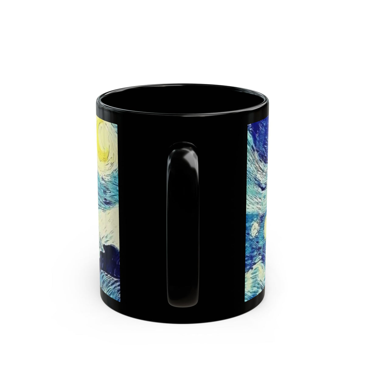Starry Night Little Prince Black Mug – Van Gogh Style Illustration (11oz & 15oz)