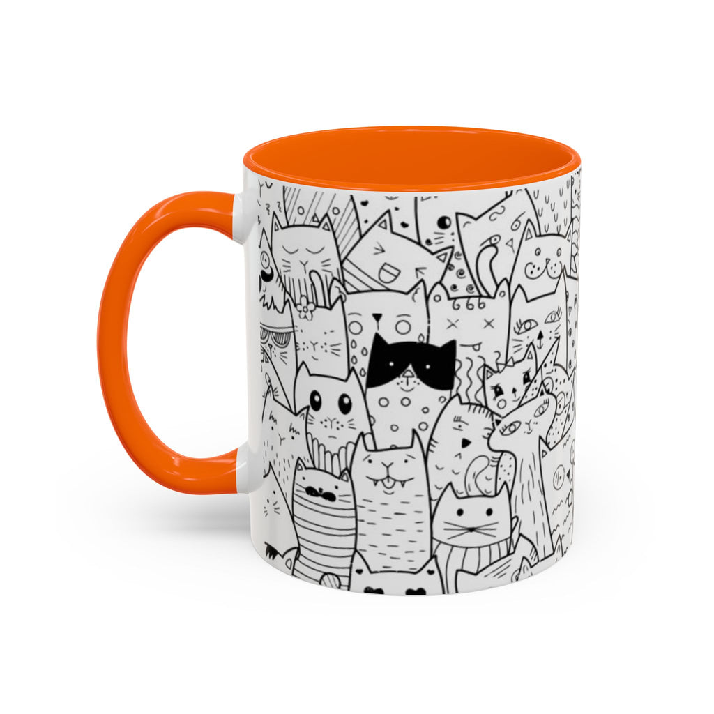 Cute Doodle Cats Accent Coffee Mug (11/15 oz) — Black & White Cat Pattern