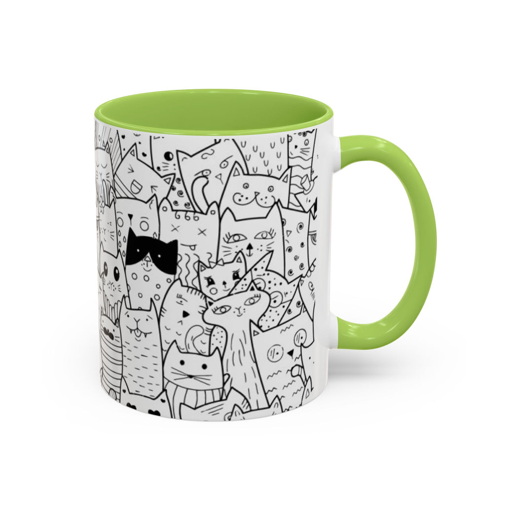 Cute Doodle Cats Accent Coffee Mug (11/15 oz) — Black & White Cat Pattern