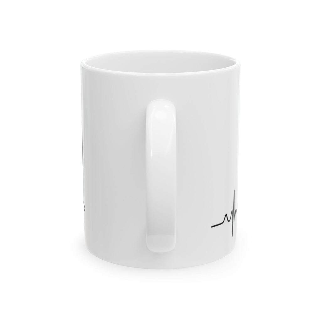 Ghost Cat Ceramic Mug – Cute Dripping Cat Silhouette with Heartbeat Line (11oz, 15oz)