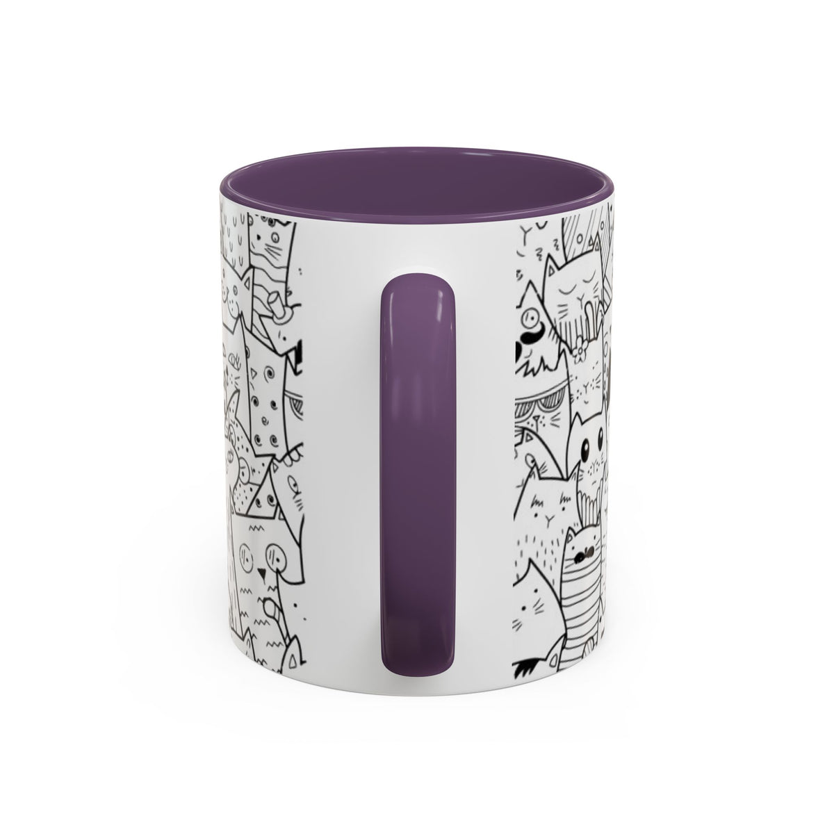 Cute Doodle Cats Accent Coffee Mug (11/15 oz) — Black & White Cat Pattern