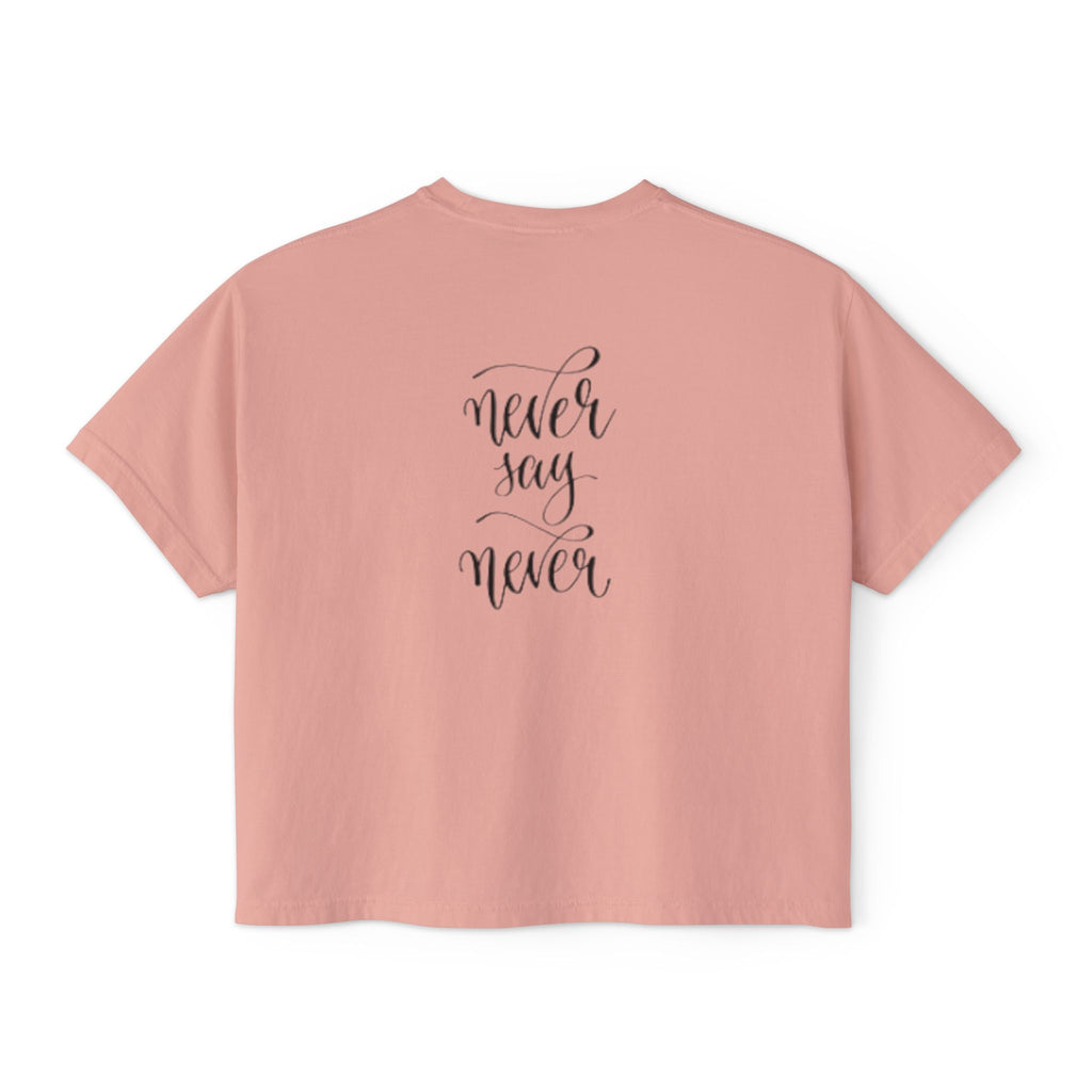 Boxy Tee — 'Never Say Never' Graphic Tee with Dual Character Illustration