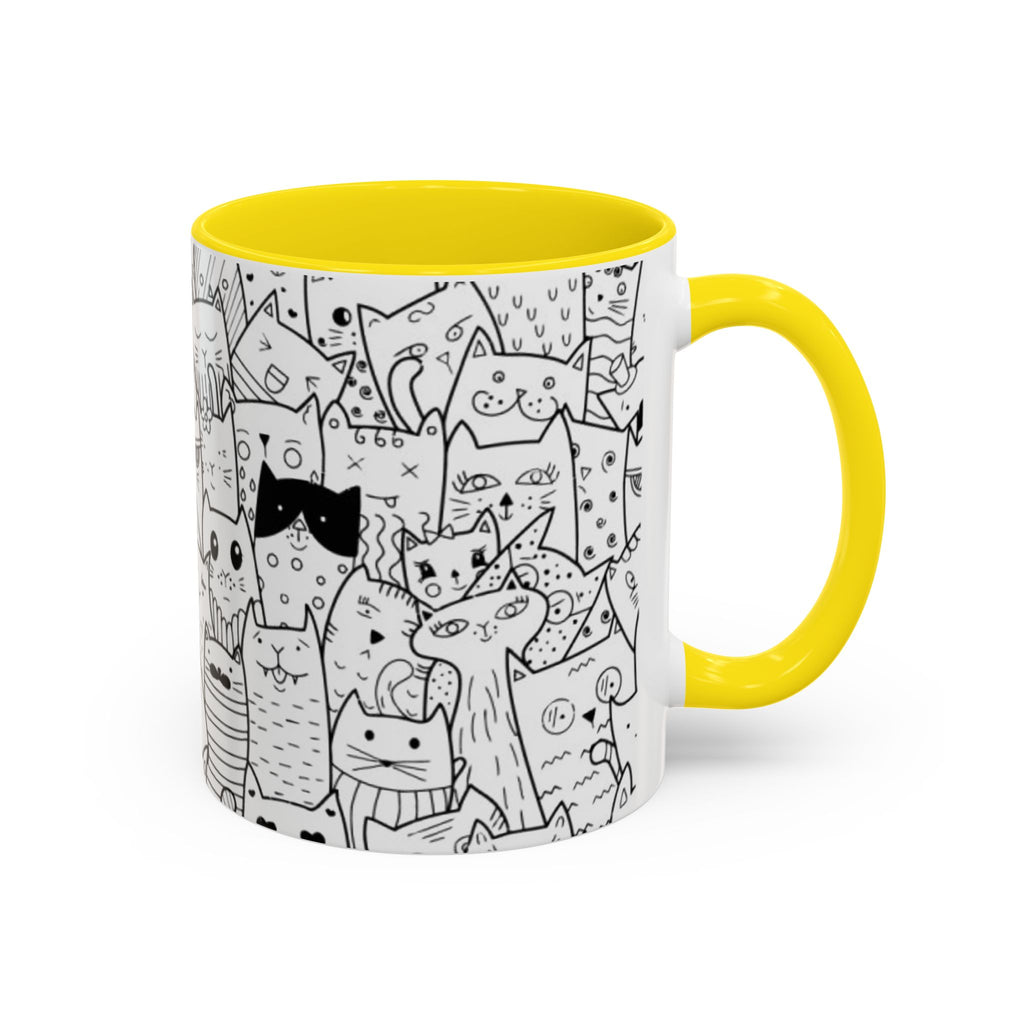 Cute Doodle Cats Accent Coffee Mug (11/15 oz) — Black & White Cat Pattern