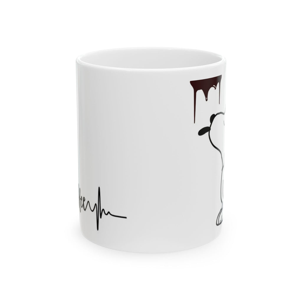 Ghost Cat Ceramic Mug – Cute Dripping Cat Silhouette with Heartbeat Line (11oz, 15oz)