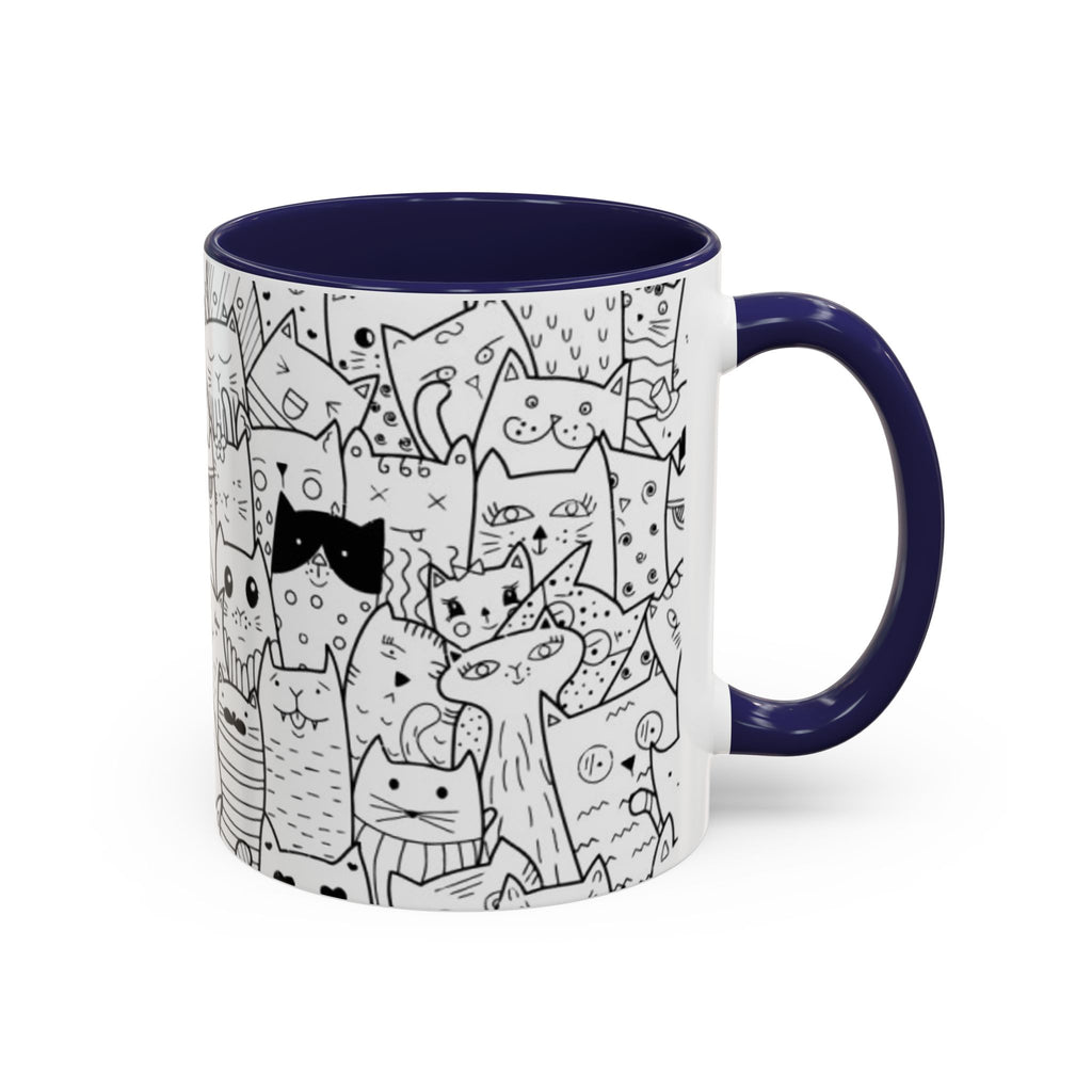 Cute Doodle Cats Accent Coffee Mug (11/15 oz) — Black & White Cat Pattern