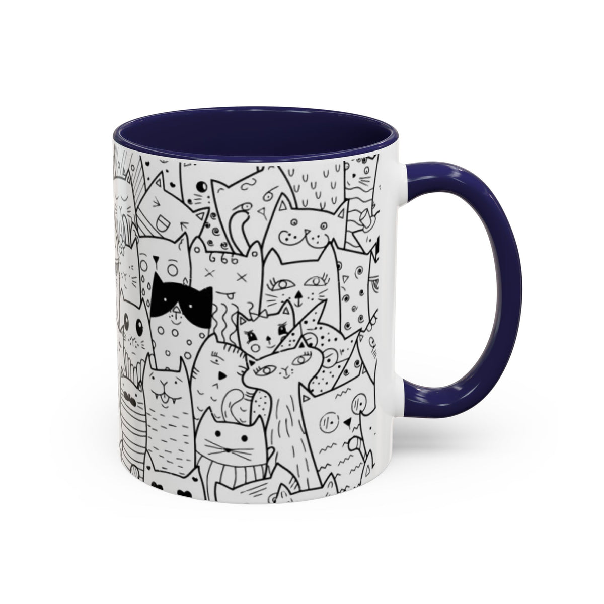 Cute Doodle Cats Accent Coffee Mug (11/15 oz) — Black & White Cat Pattern
