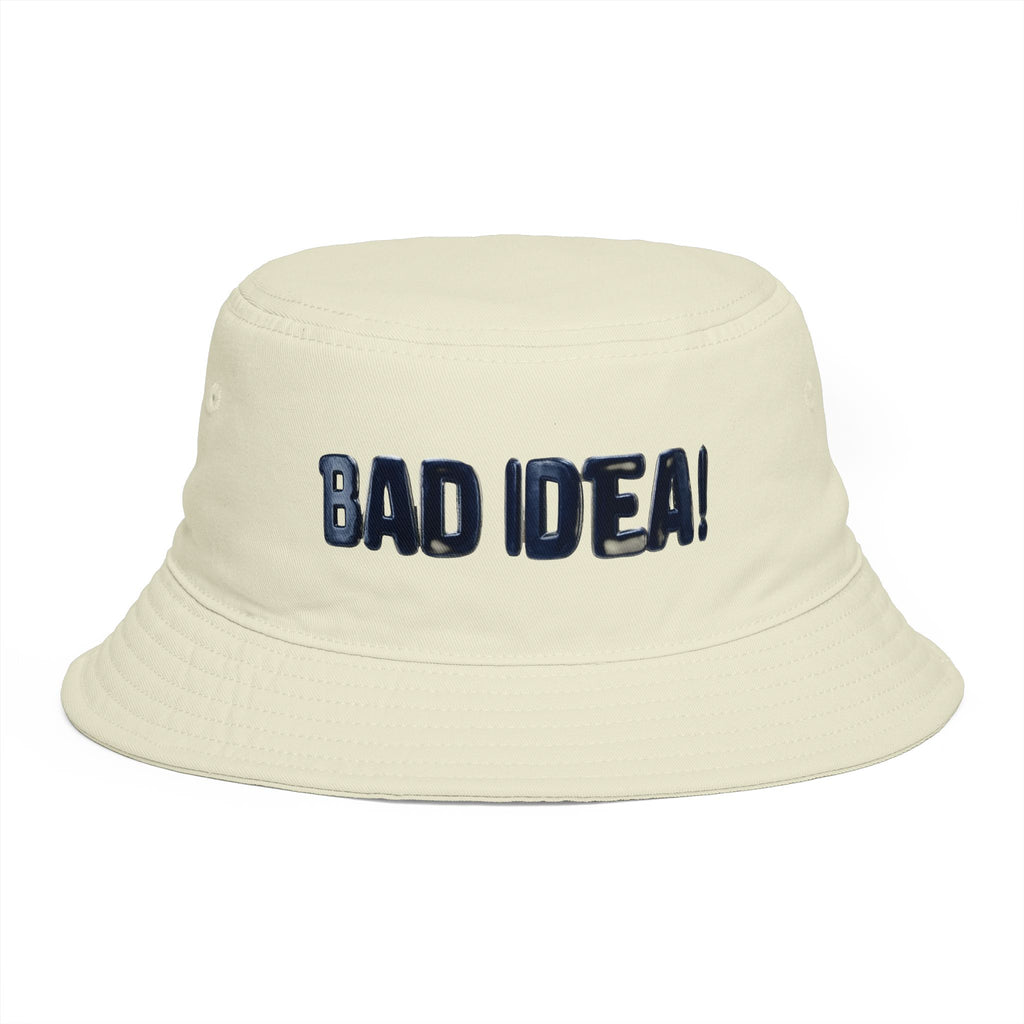'Bad Idea!' Brown Bucket Hat – Funny Embroidered Casual Sun Hat
