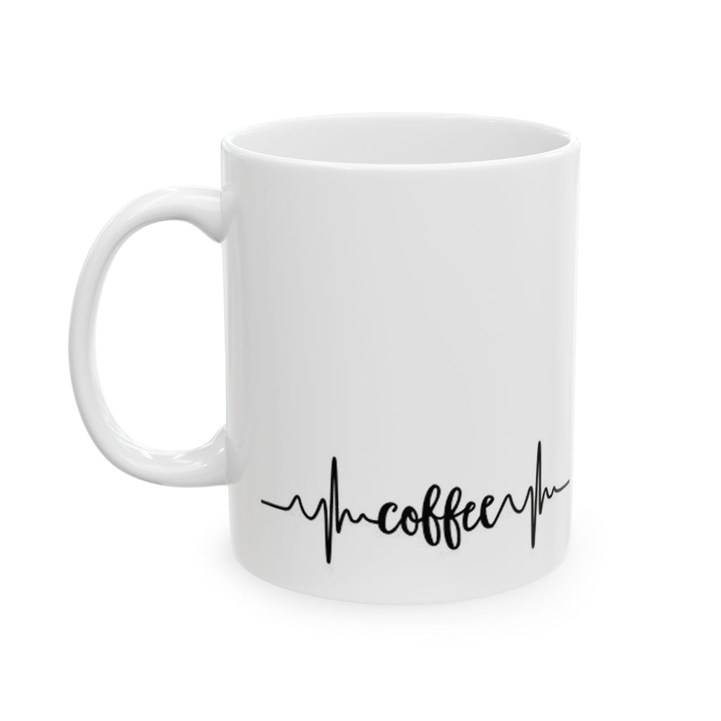 Ghost Cat Ceramic Mug – Cute Dripping Cat Silhouette with Heartbeat Line (11oz, 15oz)