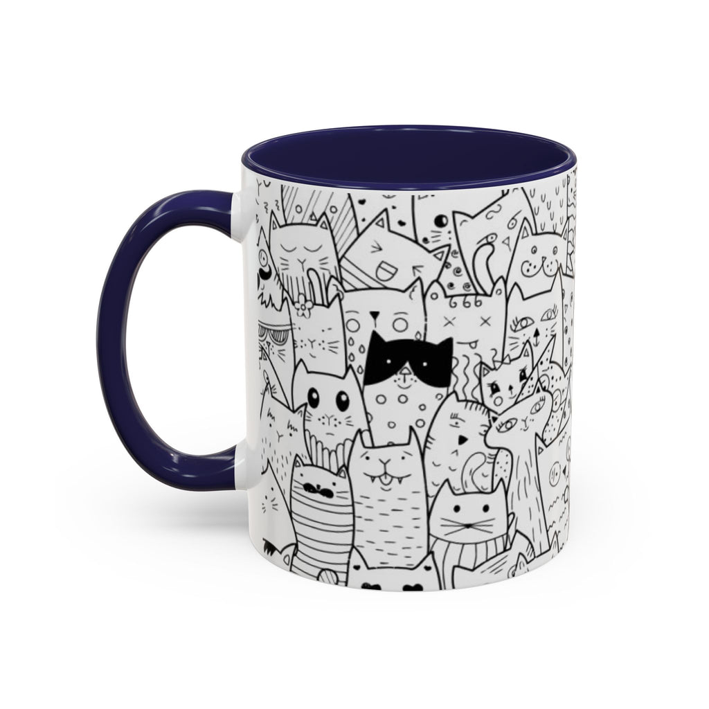 Cute Doodle Cats Accent Coffee Mug (11/15 oz) — Black & White Cat Pattern
