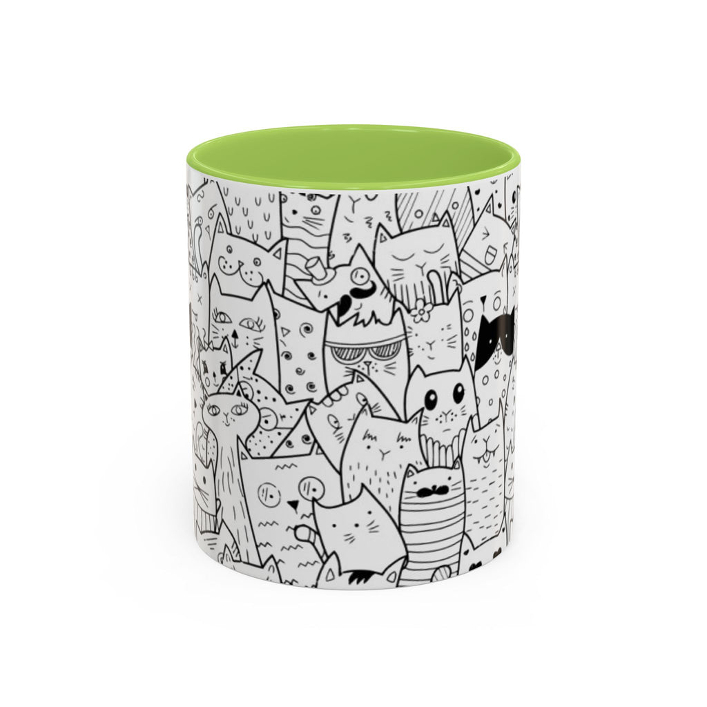 Cute Doodle Cats Accent Coffee Mug (11/15 oz) — Black & White Cat Pattern