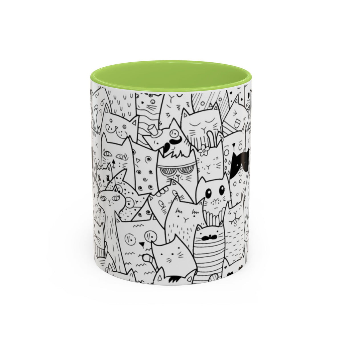 Cute Doodle Cats Accent Coffee Mug (11/15 oz) — Black & White Cat Pattern